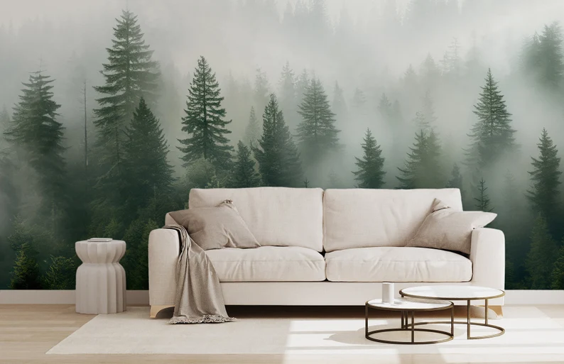 Forest mural wallpaper installation